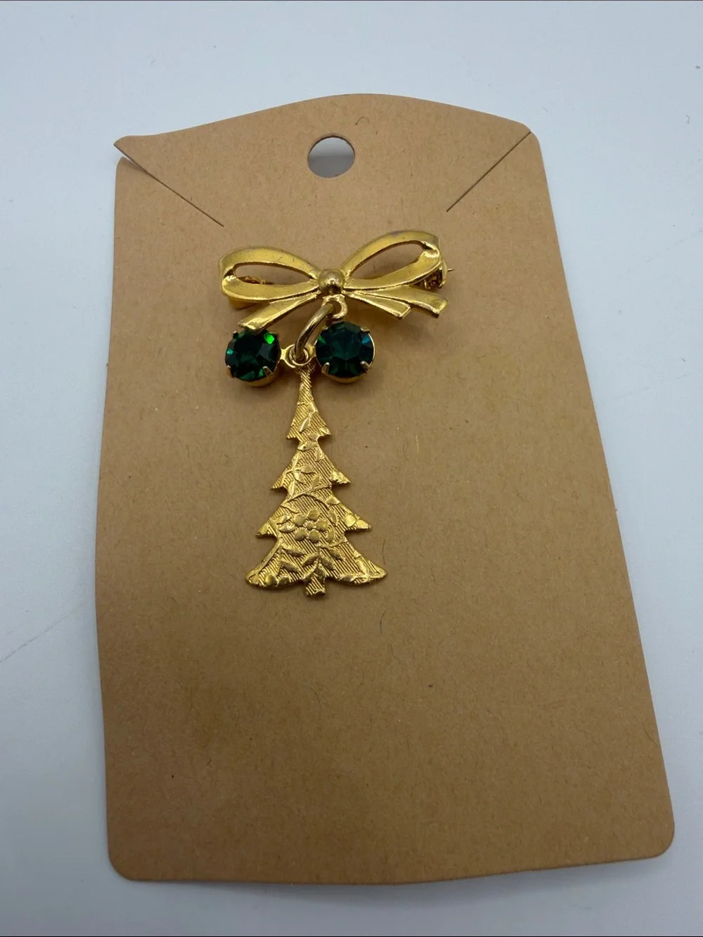 Gold Bow and Emerald Tree Drop Brooch - Women Jewelry
